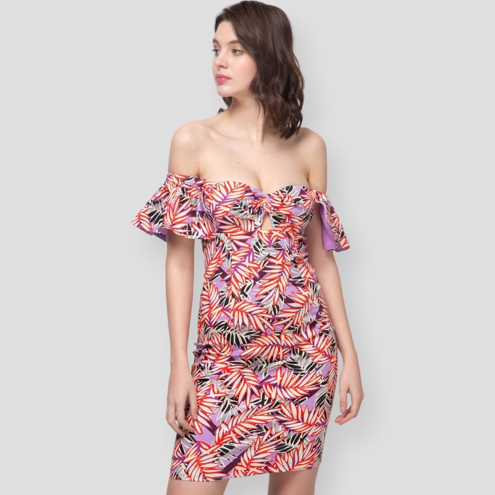 NWOT GUESS Clara Strapless Ruffle Sleeve Mini Dress Red Purple